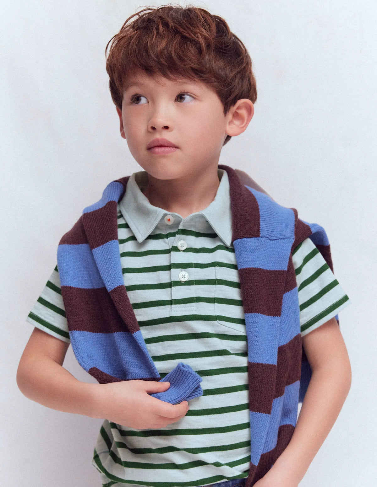Slub Polo Shirt-Misty Blue/ Pine Green