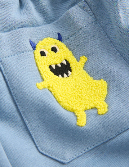 Halloween Glow Sweatpants-French Blue Monster Applique