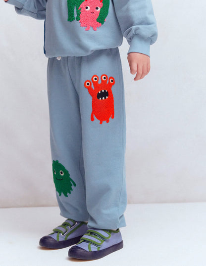Halloween Glow Sweatpants-French Blue Monster Applique