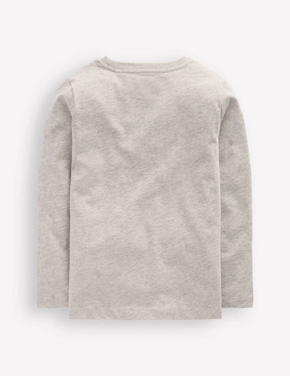 Long Sleeve Printed T-shirt-Grey Marl Tractor