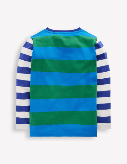 Long Sleeve Hotchpotch T-shirt-Blue/Green/Orange