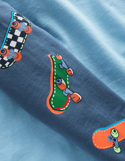 Printed Sleeve Raglan T-shirt-Blue Weekend Skateboards