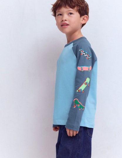 Printed Sleeve Raglan T-shirt-Blue Weekend Skateboards