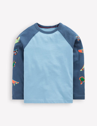 Printed Sleeve Raglan T-shirt-Blue Weekend Skateboards
