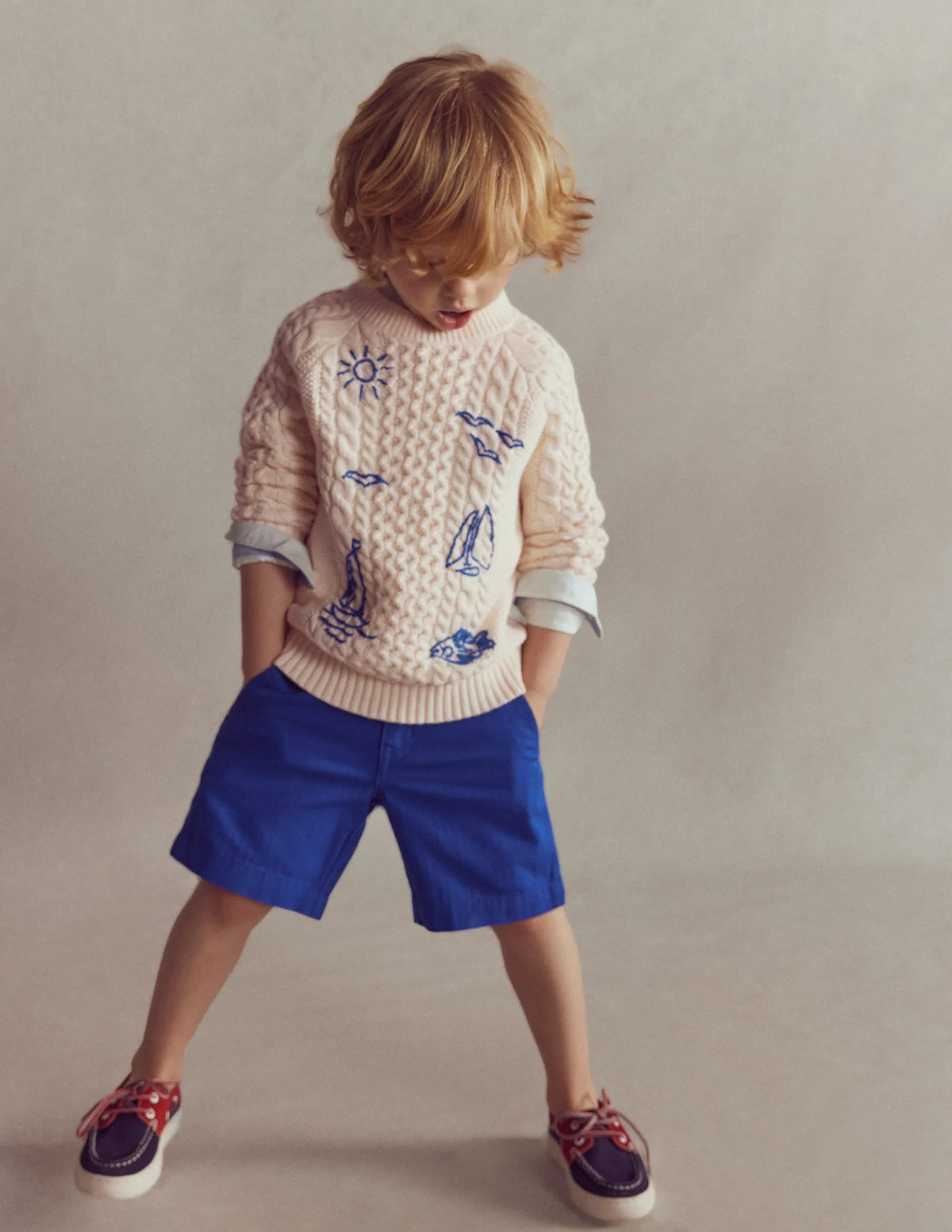 Cable Embroidered Sweater-Warm Ivory
