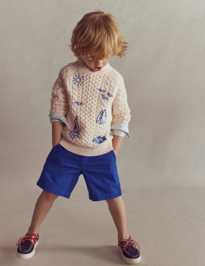 Cable Embroidered Sweater-Warm Ivory
