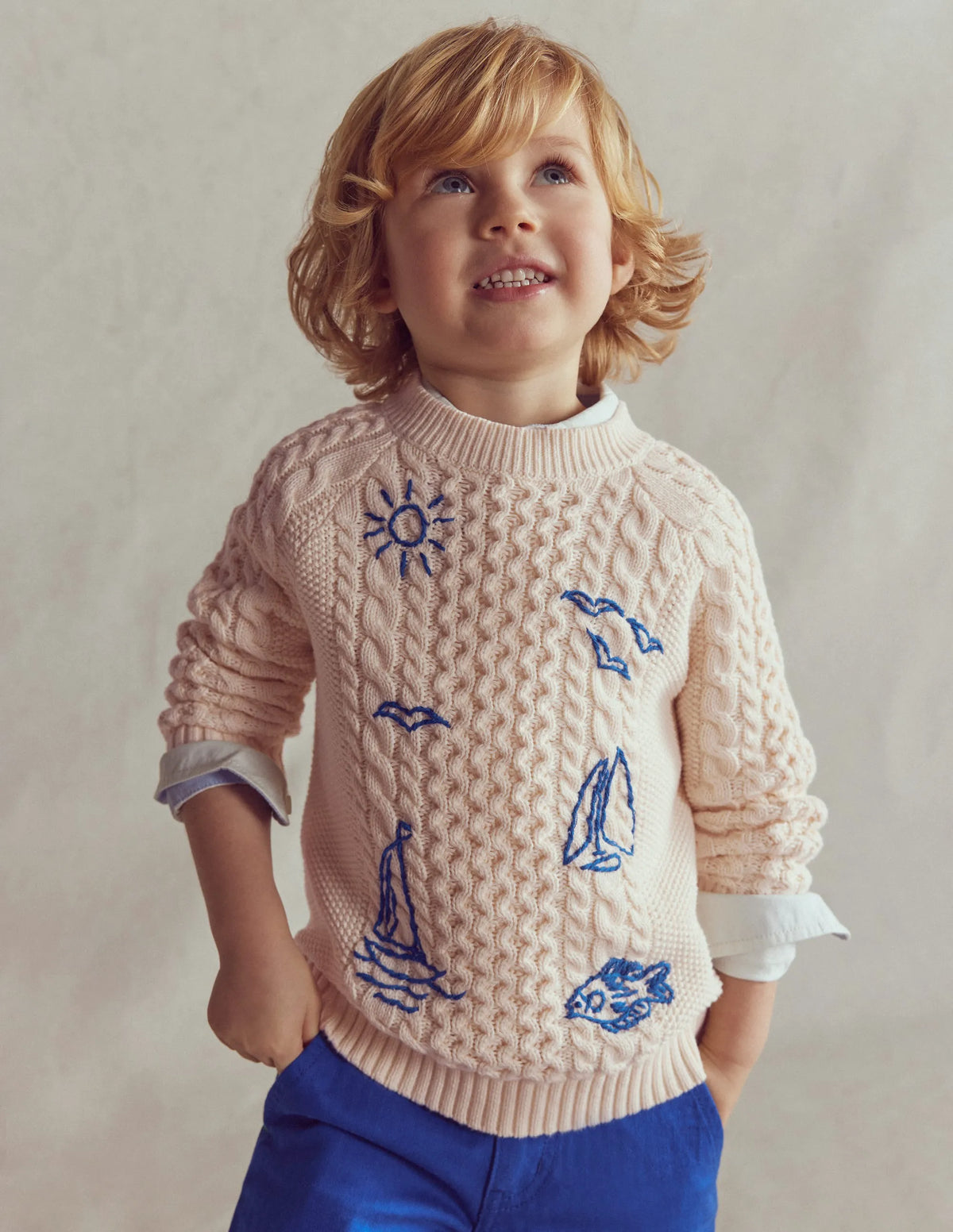 Cable Embroidered Sweater-Warm Ivory