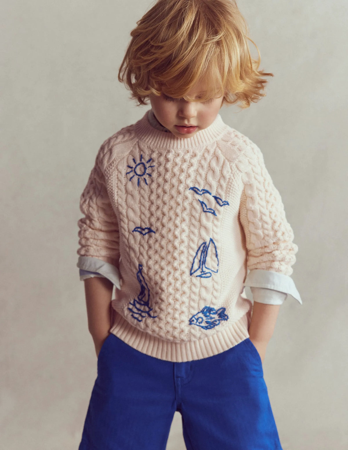 Cable Embroidered Sweater-Warm Ivory