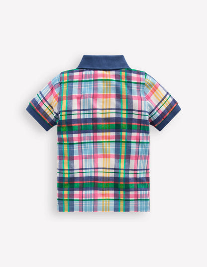Piqué Polo Shirt-Ivory, Pink & Green Madras