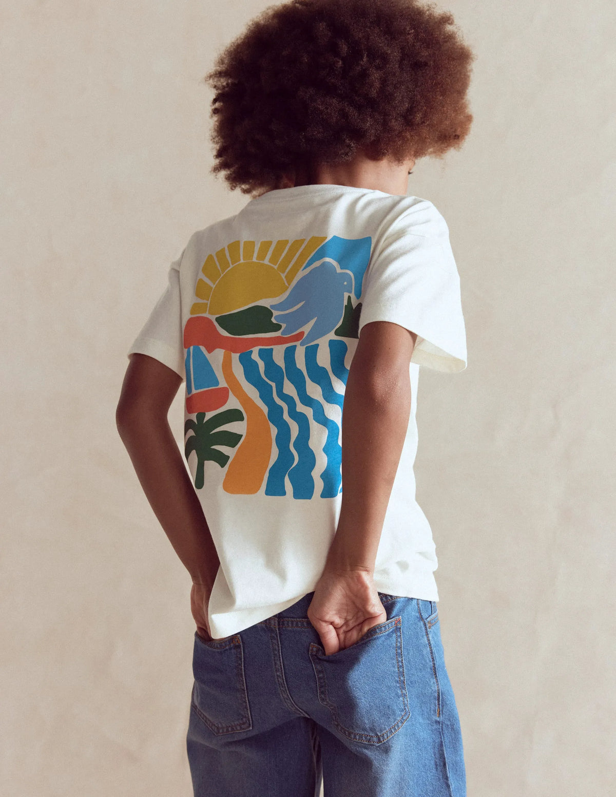 Front & Back Graphic T-shirt-Soft Ivory Sun Scape
