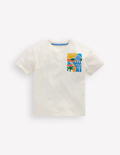 Front & Back Graphic T-shirt-Soft Ivory Sun Scape