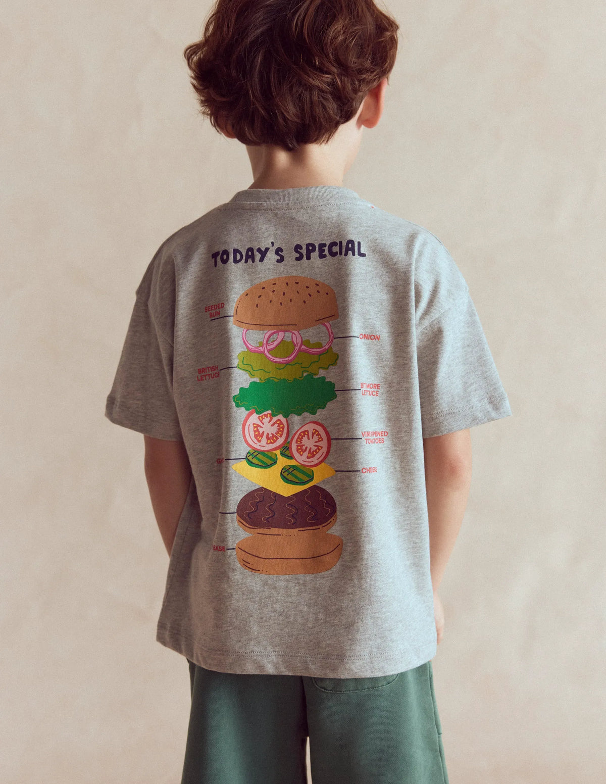 Front & Back Graphic T-shirt-Grey Marl Hamburger