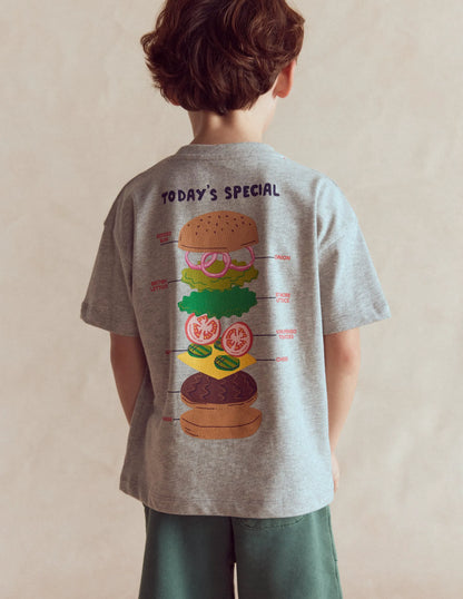 Front & Back Graphic T-shirt-Grey Marl Hamburger