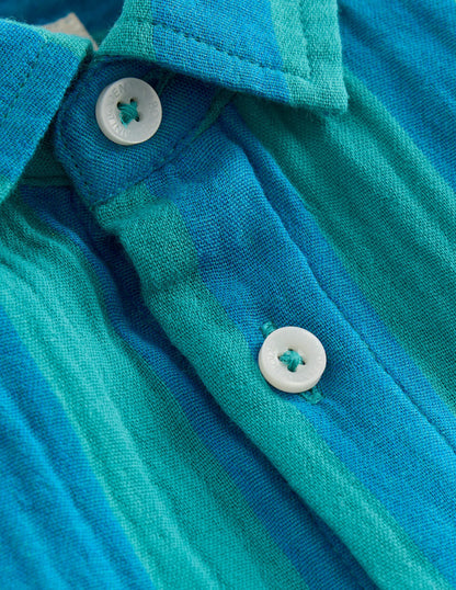 Double Cloth Shirt-Green and Blue Stripe