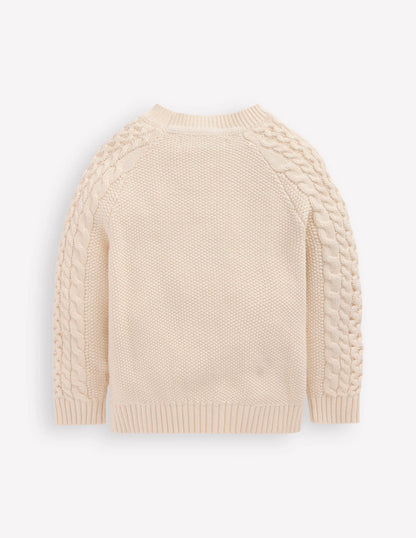 Cable Embroidered Sweater-Warm Ivory