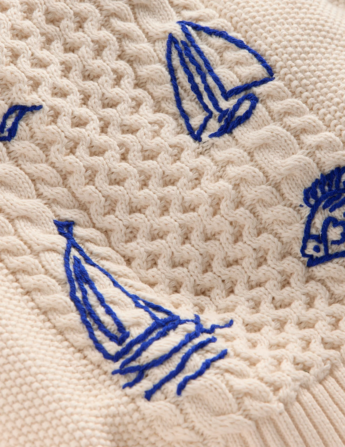 Cable Embroidered Sweater-Warm Ivory
