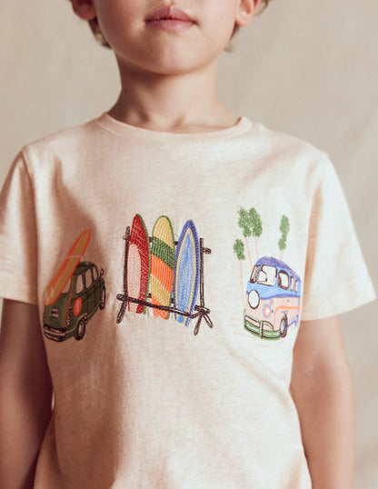 Linear Stitch T-shirt-Oatmeal Marl Holiday