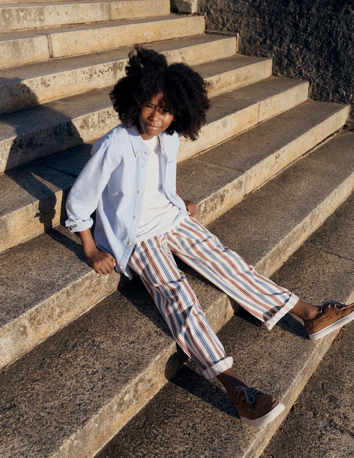 Relaxed Straight Jeans-Blue and Red Stripe
