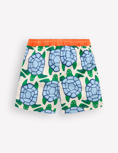 Swim Shorts-Calico White Turtles Geo