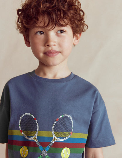 Relaxed Sport Graphic T-shirt-Robot Blue Tennis