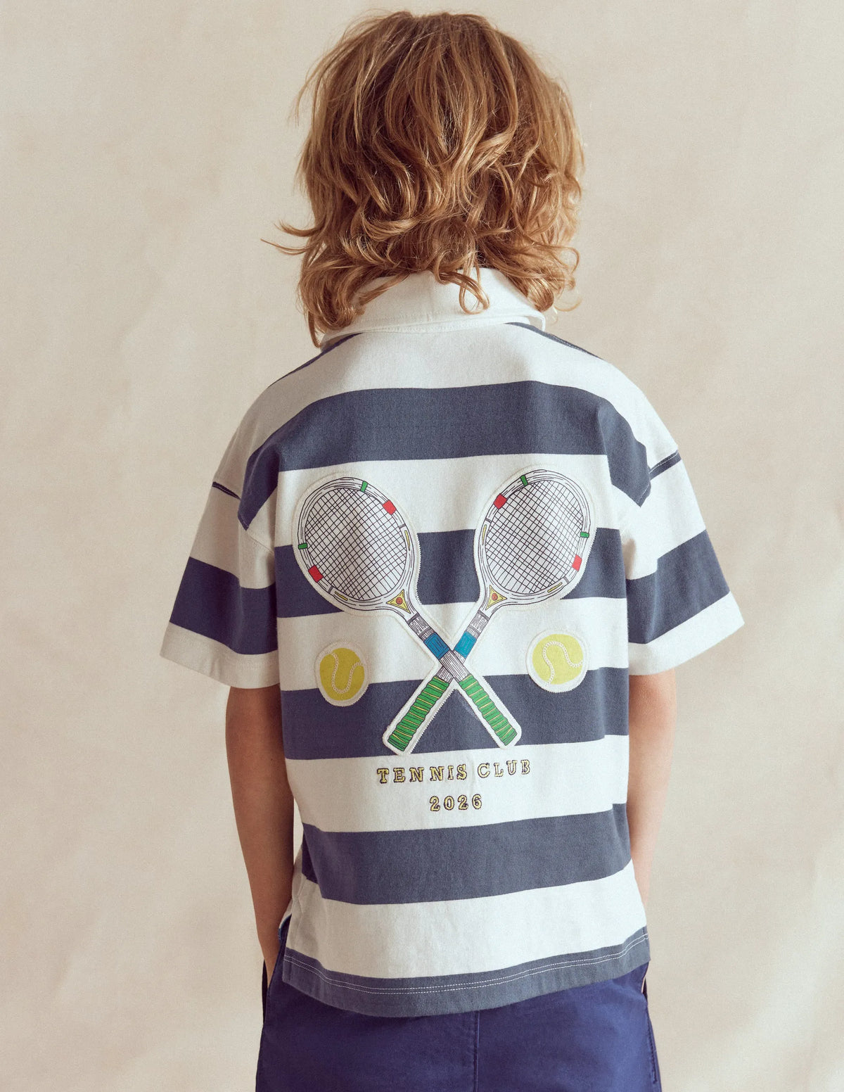 Relaxed Appliqué Polo Shirt-Robot Blue Tennis