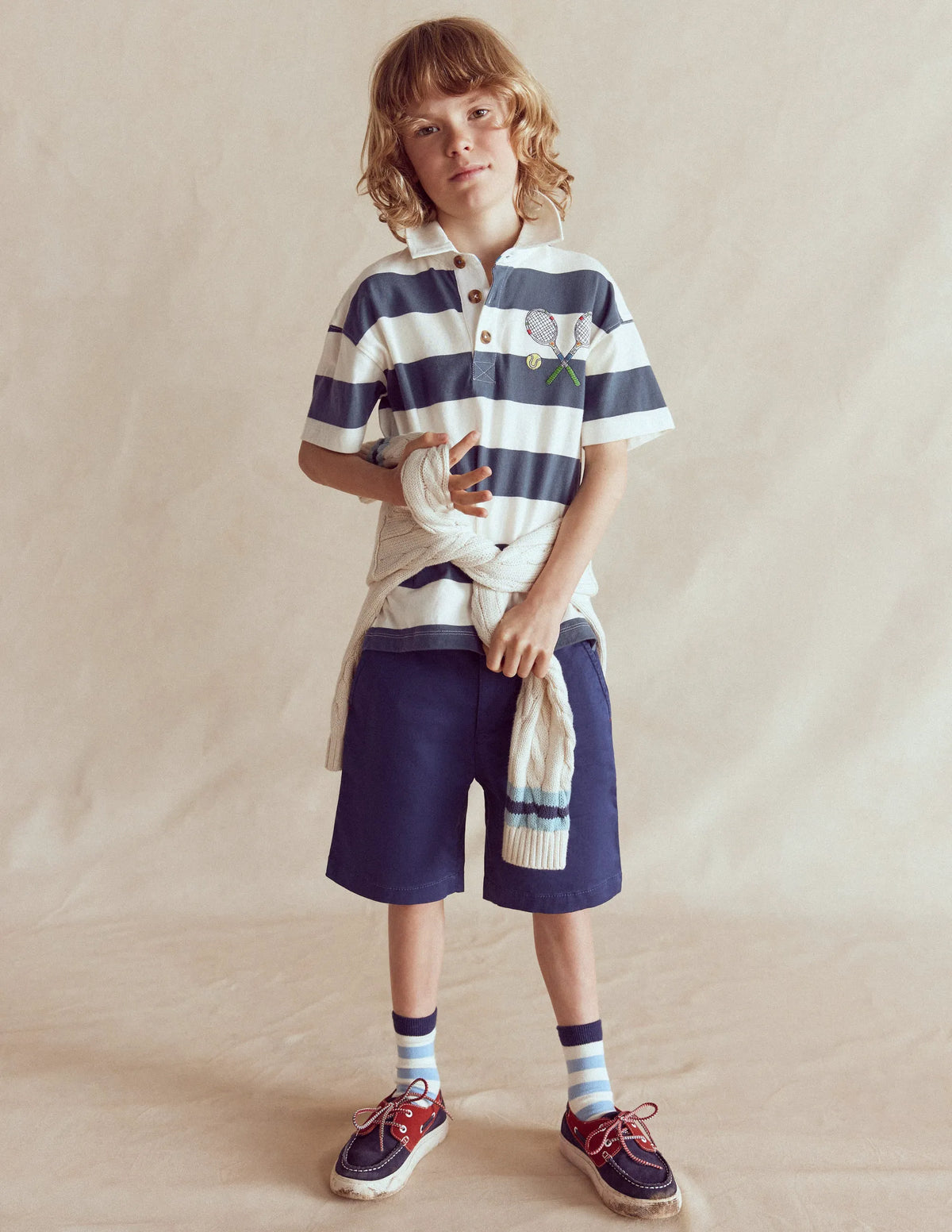 Relaxed Appliqué Polo Shirt-Robot Blue Tennis