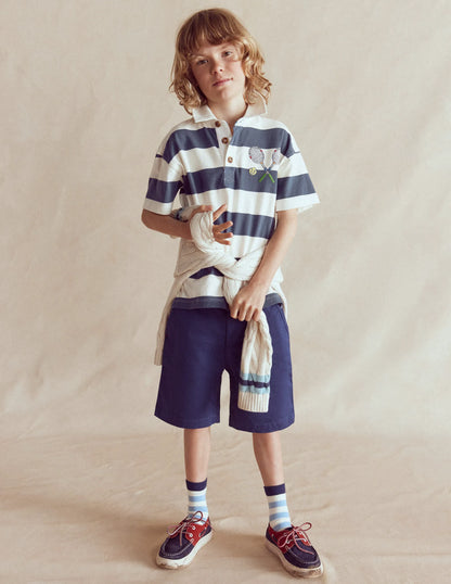 Relaxed Appliqué Polo Shirt-Robot Blue Tennis