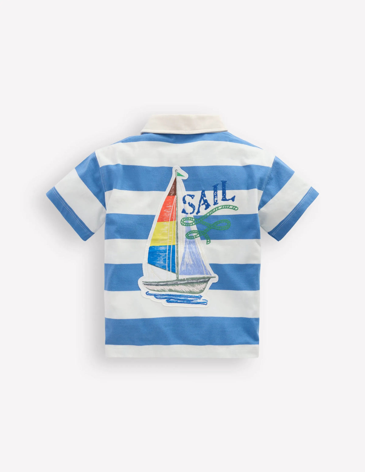 Relaxed Appliqué Polo Shirt-Forget Me Not Sail boats