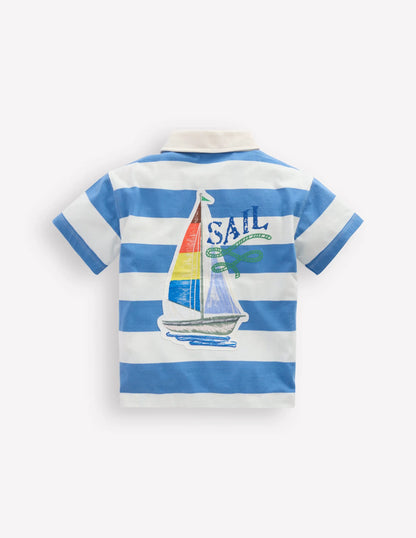 Relaxed Appliqué Polo Shirt-Forget Me Not Sail boats