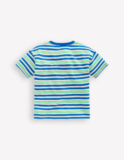 Textured Striped T-shirt-Soft Ivory / Blue / Green