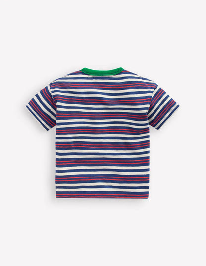 Textured Striped T-shirt-Denim Blue / Jam Red