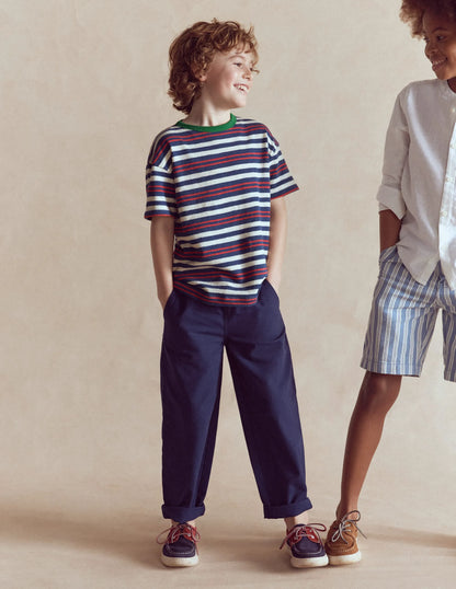 Textured Striped T-shirt-Denim Blue / Jam Red