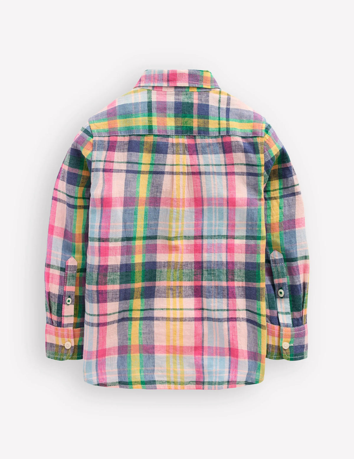 Long Sleeve Cotton Linen Shirt-Madras Check