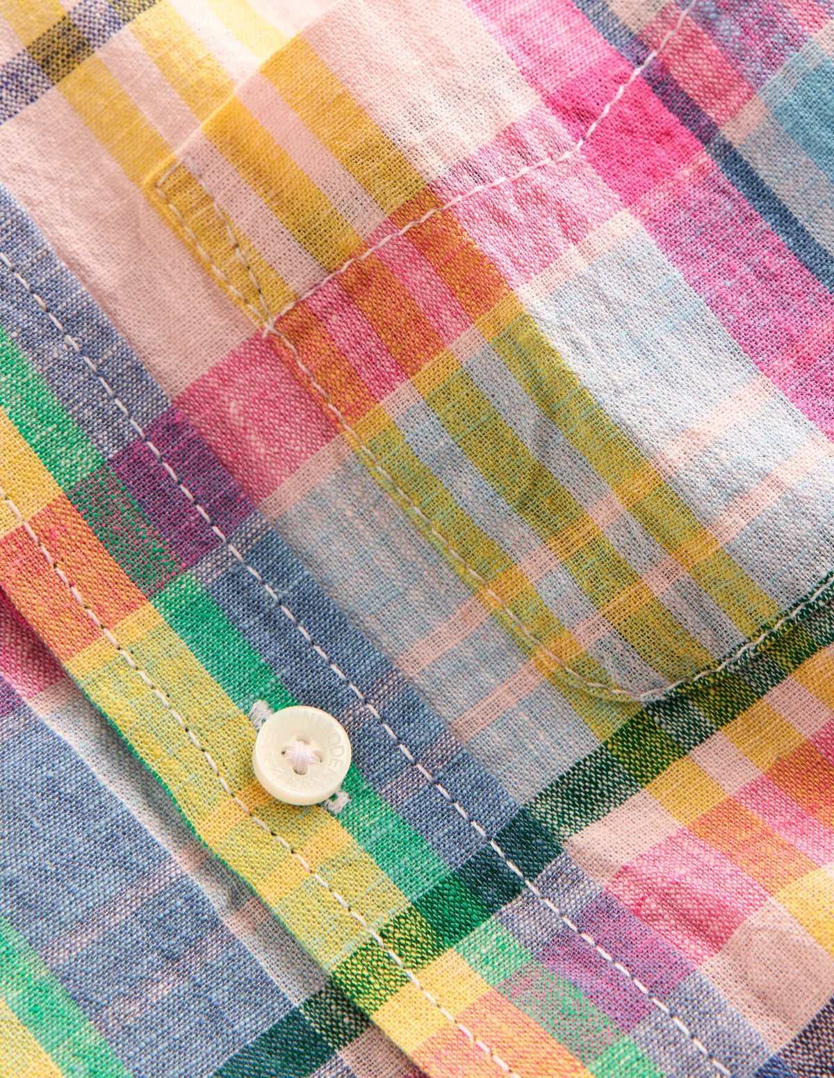 Long Sleeve Cotton Linen Shirt-Madras Check