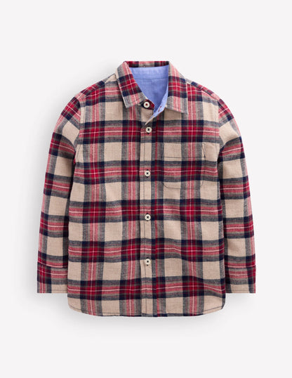 Cosy Cotton Check Shirt-Oat, Navy & Red Check