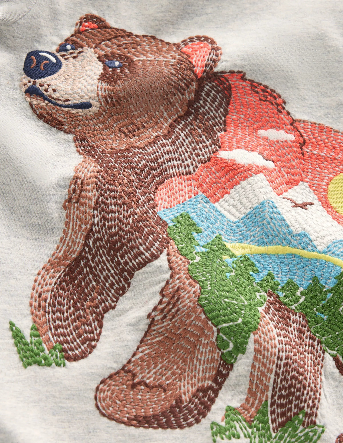 Longsleeve Superstitch T-shirt-Grey Marl Scenic Bear