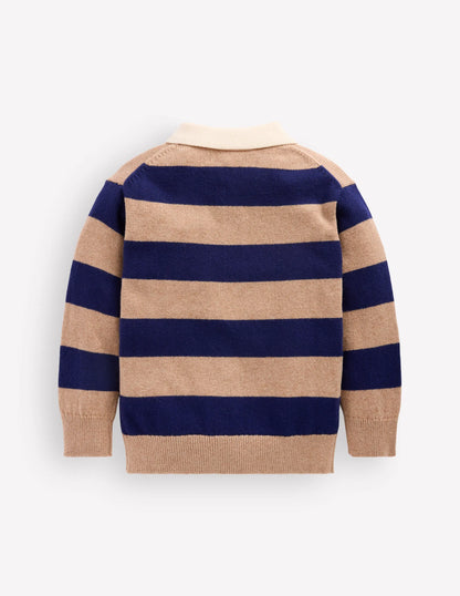 Knitted Rugby Jumper-Blue and Brown Stripe