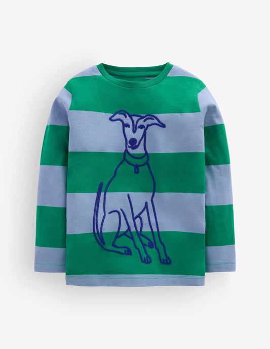 Striped Stitch Detail T-Shirt-Dog