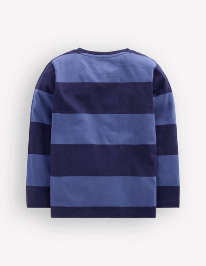 Striped Stitch Detail T-Shirt-Blue Stripe, Guitar