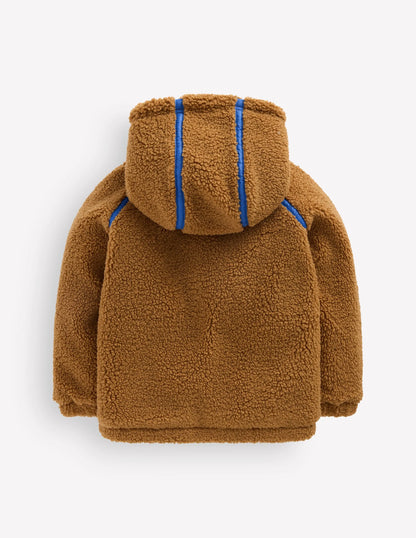 Cosy Borg Hooded Jacket-BROWN BORG