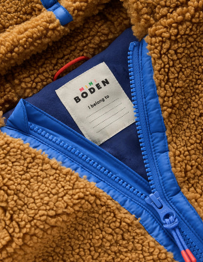 Cosy Borg Hooded Jacket-BROWN BORG