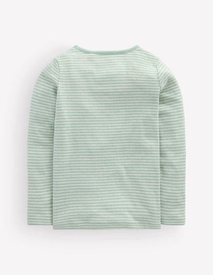 Long Sleeve Pointelle Top-Misty Blue Stripe