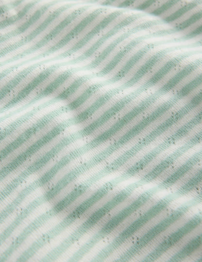 Long Sleeve Pointelle Top-Misty Blue Stripe