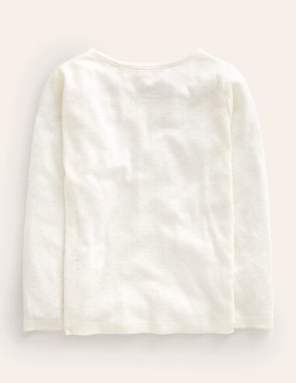 Long Sleeve Pointelle Top-Soft Ivory
