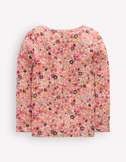 Long Sleeve Pointelle Top-Pink Floral