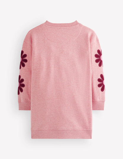 Ami Relaxed Sweatshirt Dress-Pink Flower Embroidery