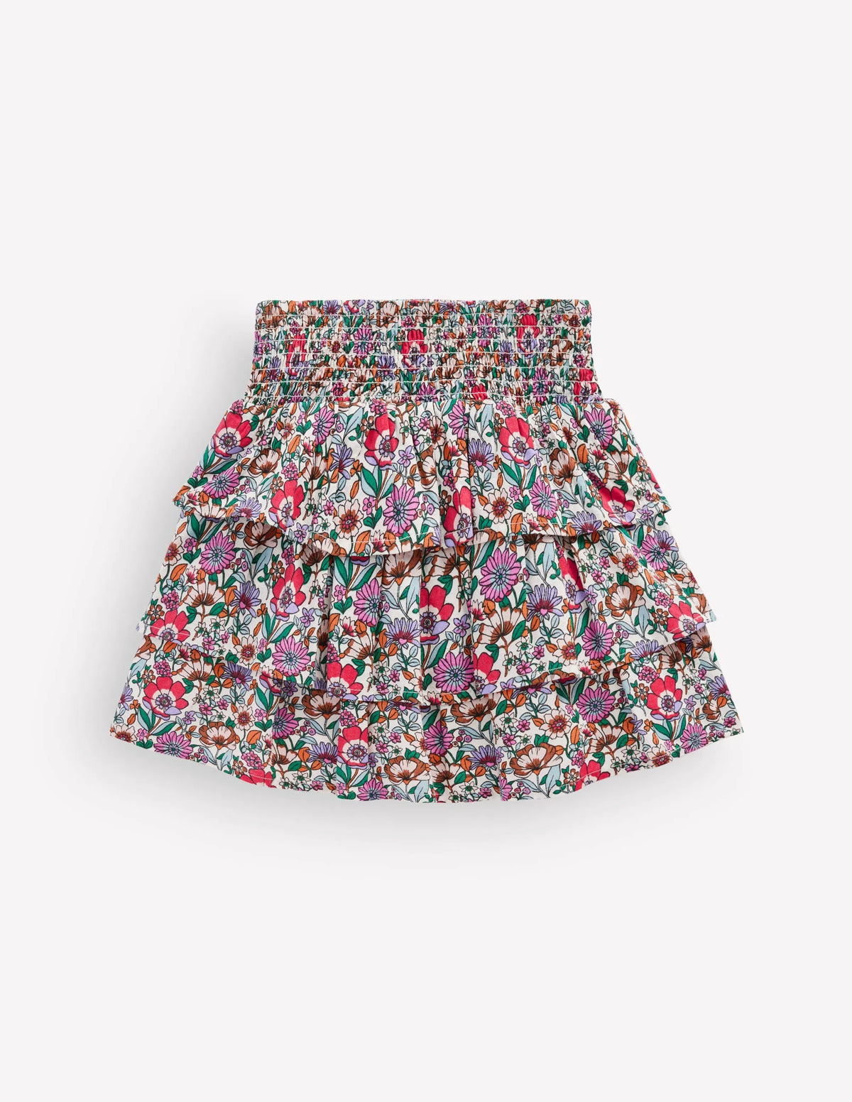 Smocked Waist Ruffle Skirt-Soft Cream Floral Field