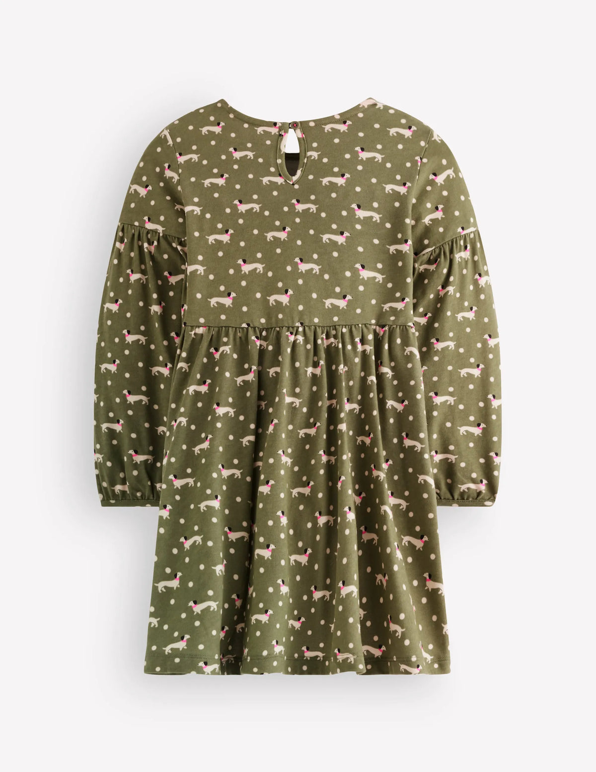 Madeline Blouson Sleeve Dress-Green Sausage Dog