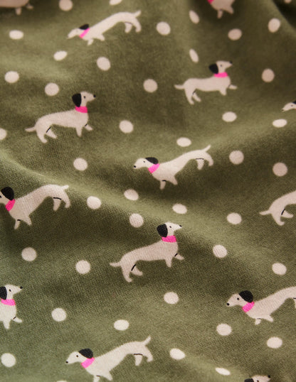 Madeline Blouson Sleeve Dress-Green Sausage Dog