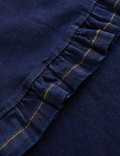 Wide Leg Frill Hem Jeans-Dark Wash